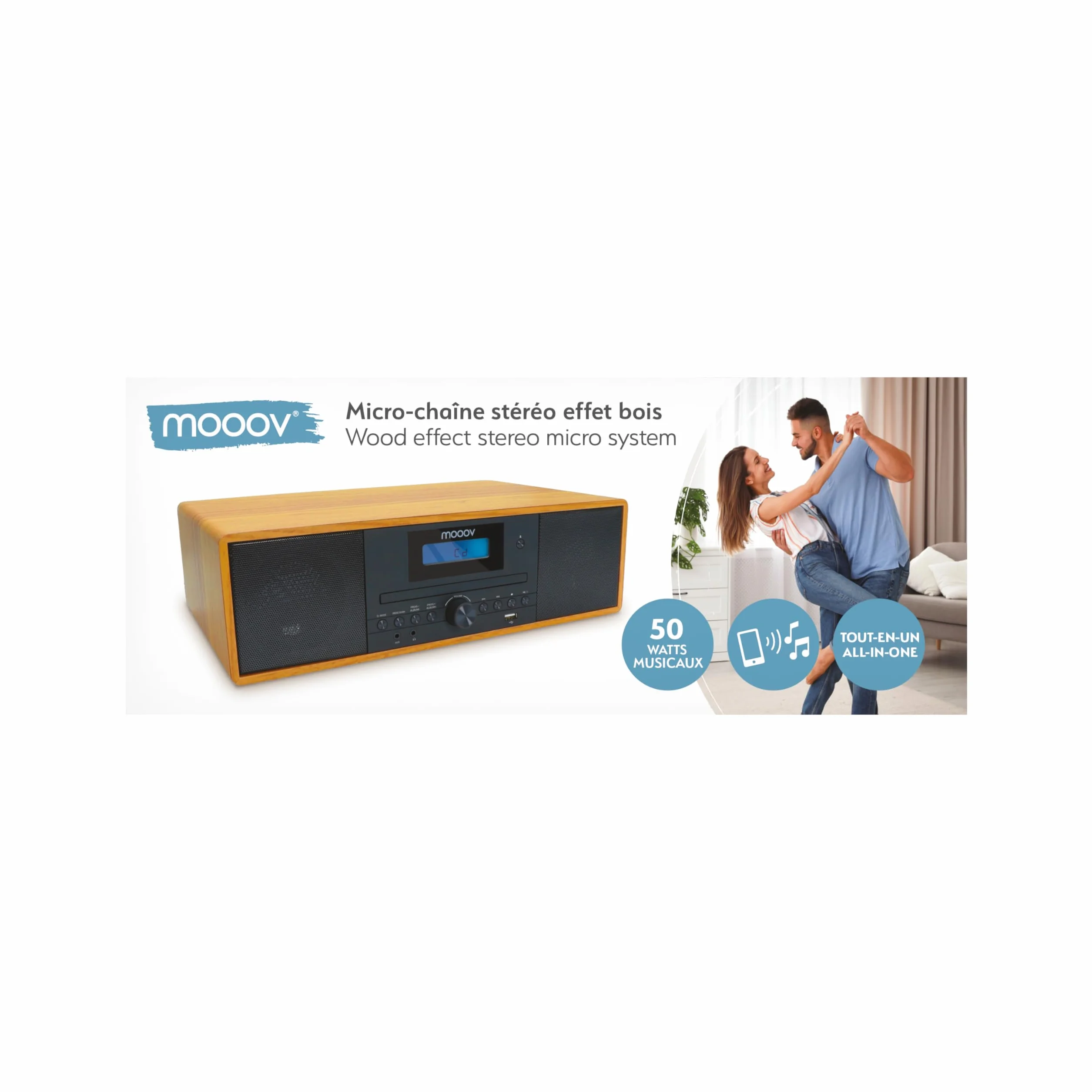 Mooov Microcatena HiFi stereo 50 W lettore CD Bluetooth radio FM USB AUX-IN RCA sveglia telecomando