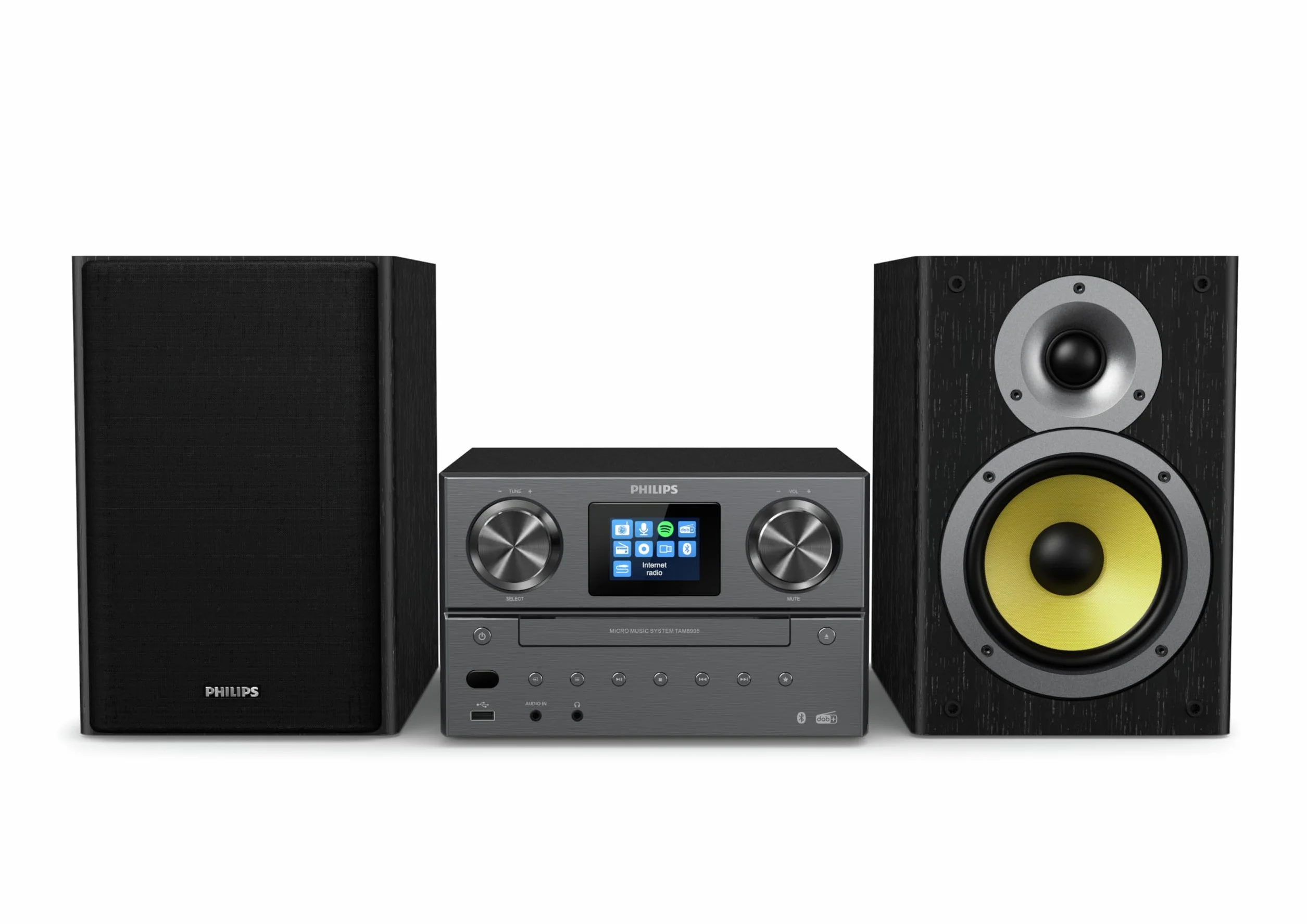 PHILIPS TAM8905 Micro Music System 100W Bluetooth Spotify Connect Radio Internet DAB+ CD USB Bass Reflex