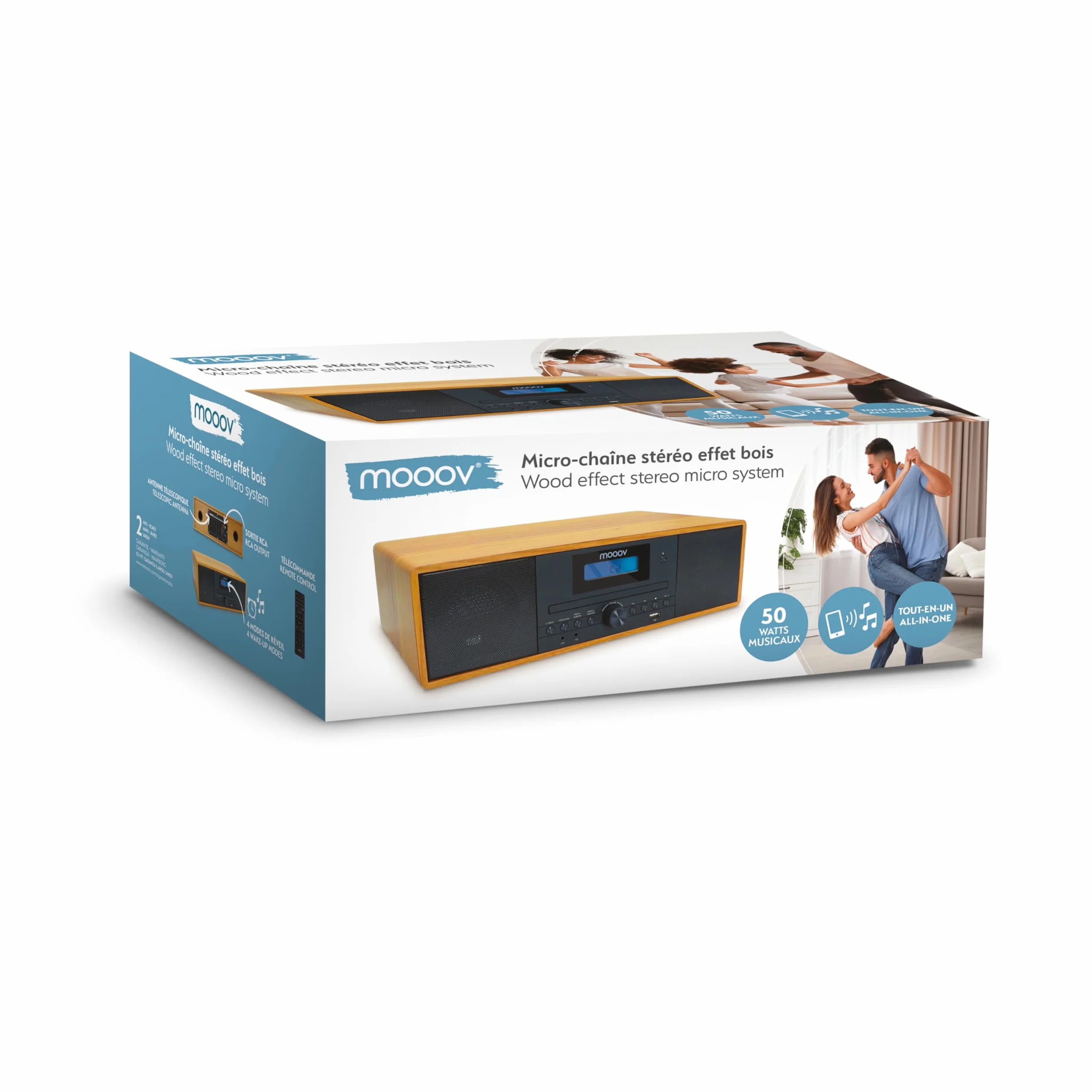 Mooov Microcatena HiFi stereo 50 W lettore CD Bluetooth radio FM USB AUX-IN RCA sveglia telecomando